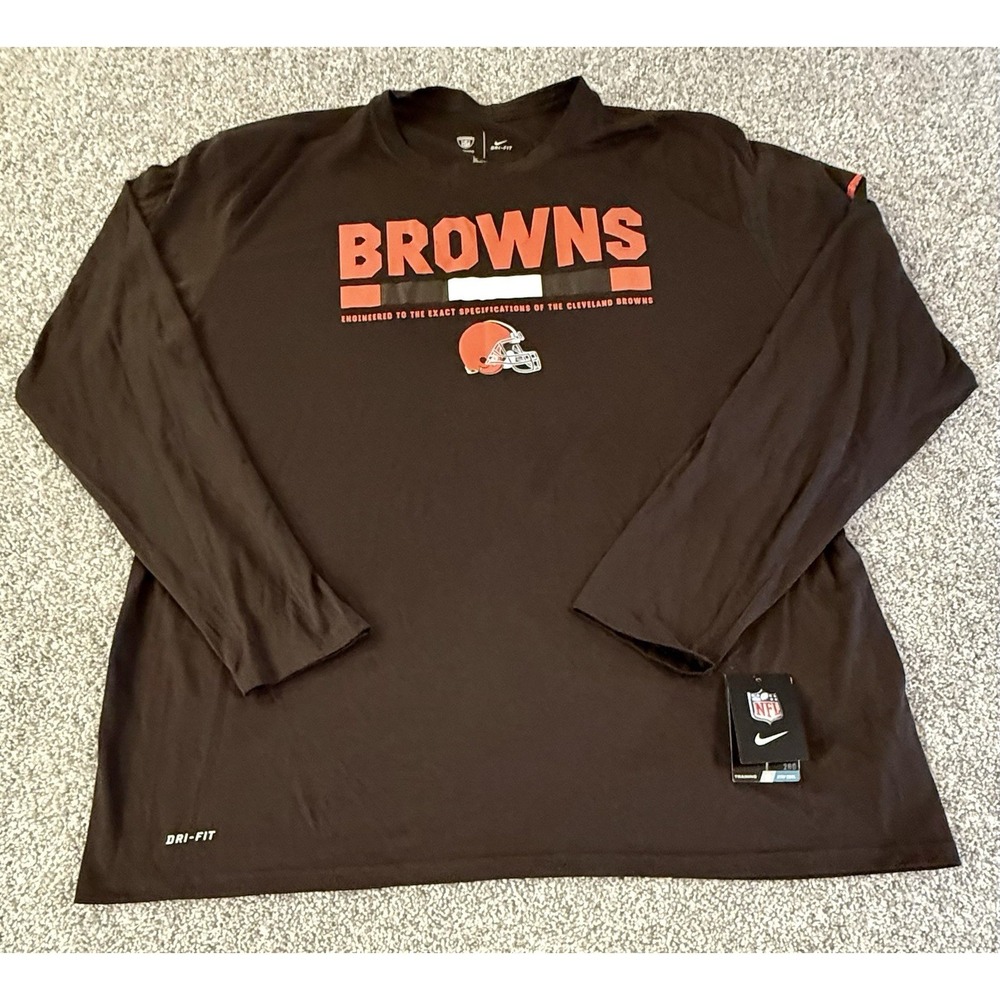 Brown Nike Dri-Fit Cleveland Browns Long Sleeve Athletic Shirt Men's 3XL NEW!